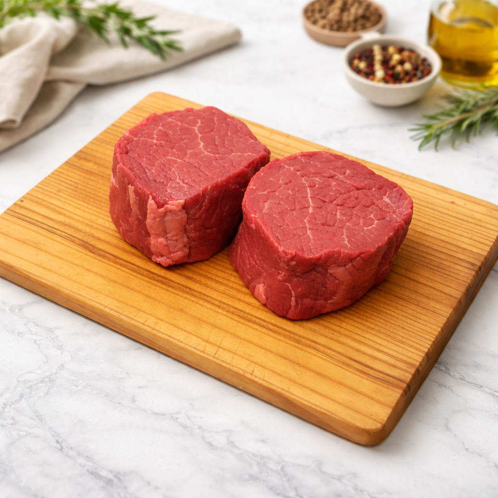 Fresh filet mignon on bamboo board Fillet Steak